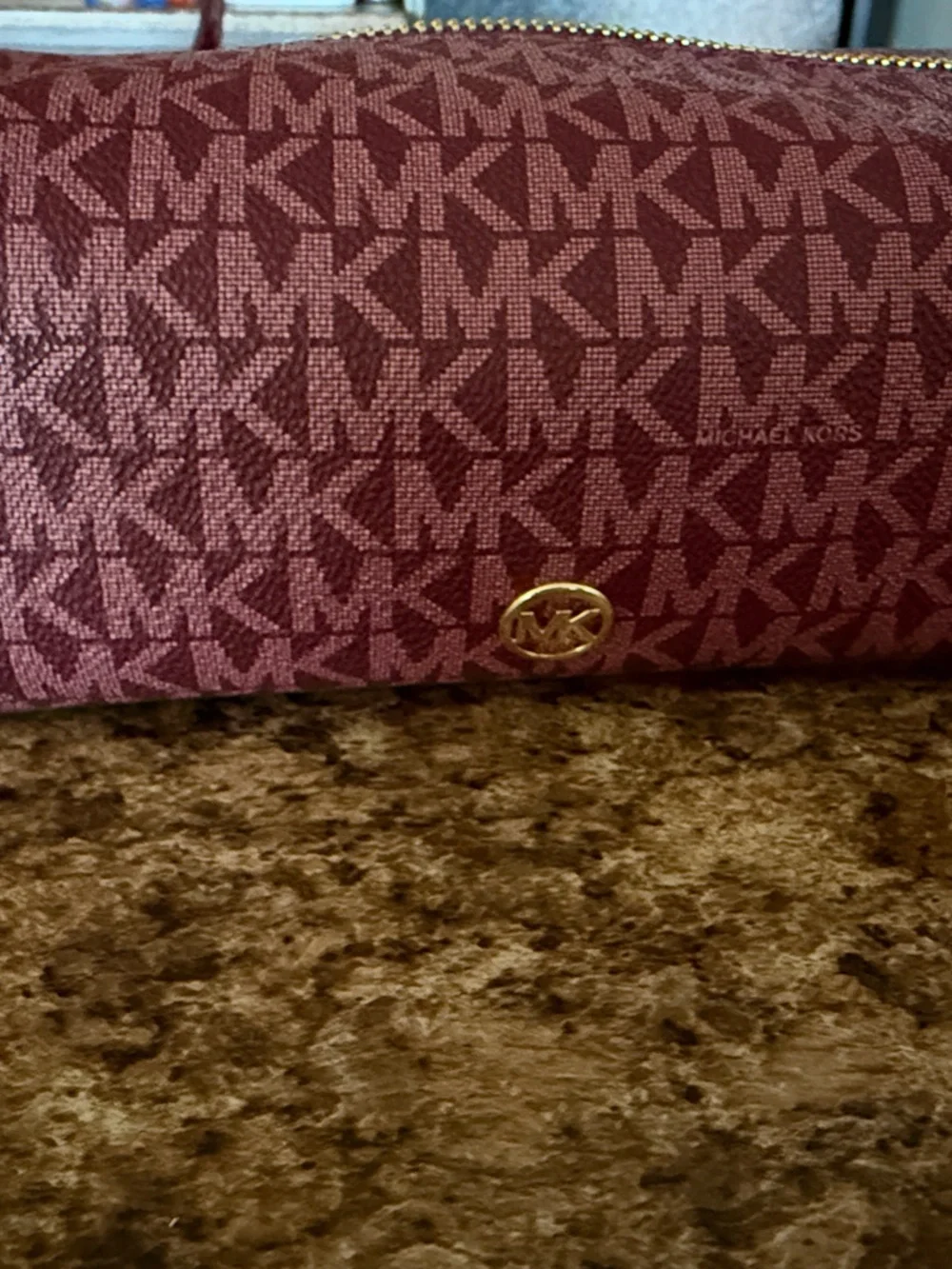 Michael Kors Burgundy Signature Logo makeup Bag with Gold-Tone Hardware